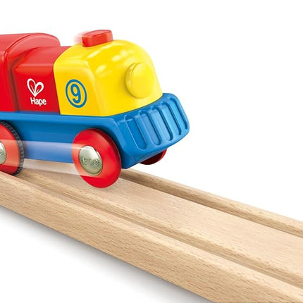 Hape Brave Little Engine | Button-Operated Multi-Coloured Train, Exceptional Battery-Powered Train, Red, Yellow + Blue Finish
