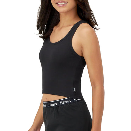 Hanes Women's Originals Rib Tank 2-Pack, Comfywear Stretch Cotton Cropped Top, White/Black, X-Large