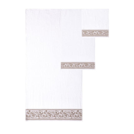 Modern Threads Allie 6-Piece 100% Cotton Towel Set – Jacquard Floral Border – Includes 2 Bath Towels, 2 Hand Towels, 2 Washcloths – Absorbent, Quick Dry, Soft & Durable – Taupe