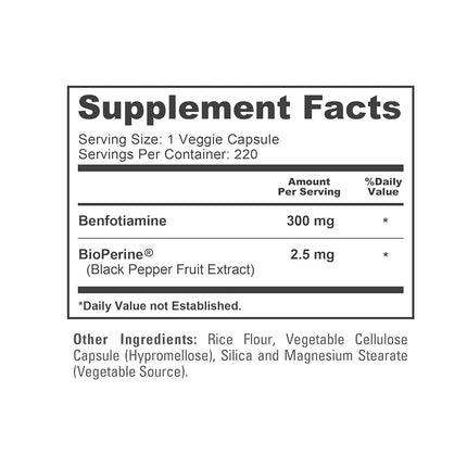 Benfotiamine 300mg 180 Veggie Caps (Non-GMO,Vegan & Gluten-Free) Supports Healthy Blood Sugar Levels in Normal Range*