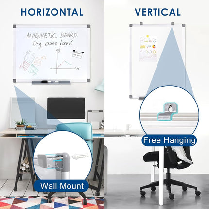 SWANCROWN Whiteboard 76x51cm, Magnetic Whiteboard, Silver Aluminum Frame
