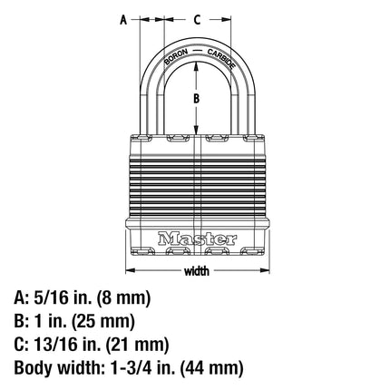 Master Lock M1XTCCSEN 1-3/4-Inch Wide Magnum Laminated Steel Padlock, 5/16-Inch Diameter, 1-Inch Shackle Clearance, Twin Pack, Silver, 2 Pack, Keyed-Alike