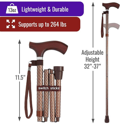 Canne de marche de luxe gravée Switch Stick Cognac - Pliante et réglable