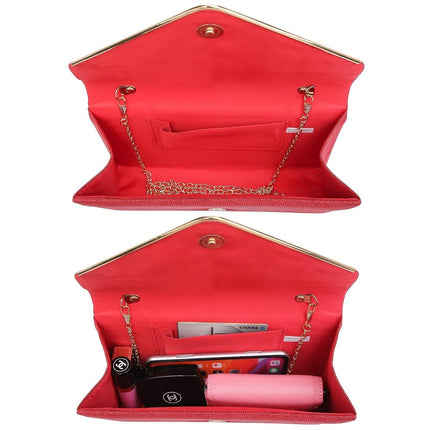 Dasein Women Glistening Clutches Handbags Evening Bags Wedding Purses Cocktail Prom Party Clutches, Red, Medium