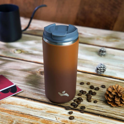 Konokyo Tumbler with Lid, 12 oz Travel Coffee Mug Double Wall Vacuum Stainless Steel Thermal Metal Cup Insulated Water Bottle,Caramel