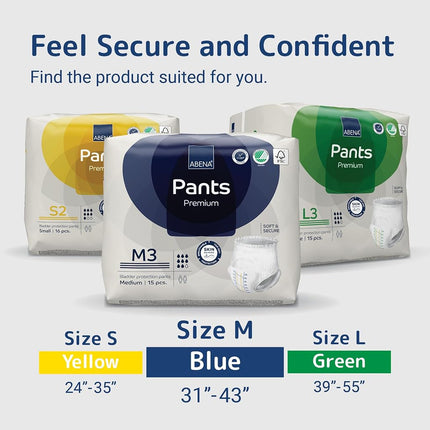 Abena Pants Premium Pull-Up Incontinence Pants, Eco-Labelled Incontinence Pants for Men & Women, Discreet, Protective, Breathable, Comfortable, Medium 3, 80-110cm Waist, 2400ml Absorbency, 15PK