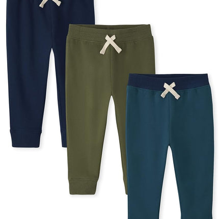 The Children's Place Pantalon Jogging en Polaire Actif pour Bébé Garçon, Lot de 3 (Bleu/Vert/Turquoise), 9-12 Mois