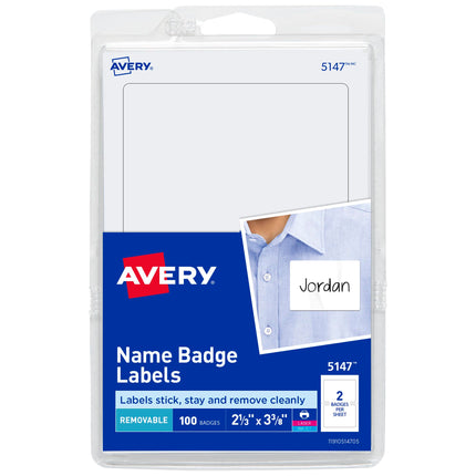 Avery Customizable Name Tags, 2-1/3" x 3-3/8", Whi