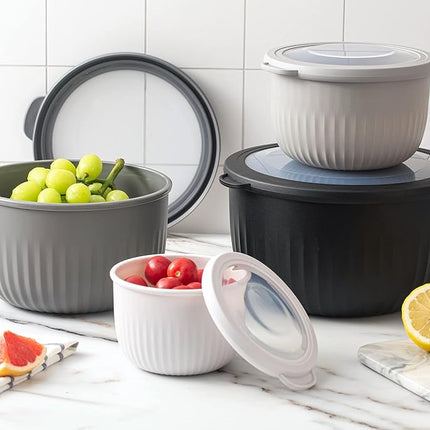 COOK WITH COLOR Prep Bowls with Lids- 8 Piece Nesting Plastic Small Mixing Bowl Set with Lids (Black Ombre)