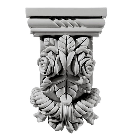 Ekena COR05X02X08RO 5 1/4" W x 2 3/4" D x 8 1/8" H Rose Corbel, Primed
