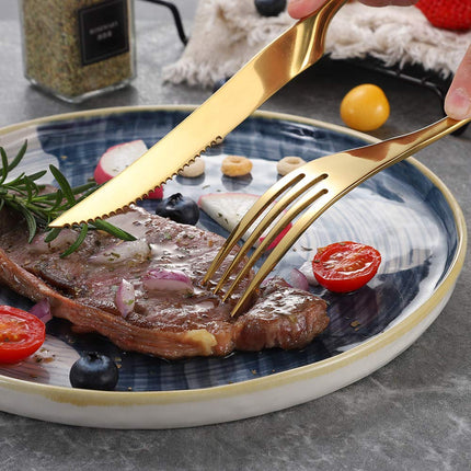 Lemeya 6 Pieces Steak Knife Set of 6, Standing Steak Knives,Mirror Polished,Dishwasher Safe(Gold)