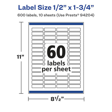 Avery Glossy White Rectangle Labels with Sure Feed, 5" x 1.75", 600 Glossy White Labels, Print-to-The-Edge, Permanent Label Adhesive, Laser/Inkjet Printable Labels