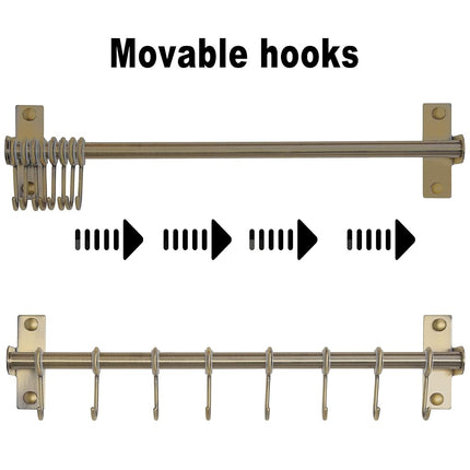 Dseap Kitchen Hooks for Hanging Utensils, Hanging Pot Rack, Kitchen Utensil Hanger Rail with 8 Hooks for Pots Pans, Spoons, Mugs, Wall Mounted, Stainless Steel, Bronze, Pack of 2
