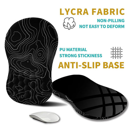 Hokafenle Ergonomic Mouse Pad Wrist Support, Mouse Pad for Pain Relief with Massage Memory Foam, Wrist Rest Mousepad (12x8 inch,Topographic Contour), KM&HK-MOUSEPAD-T8B-001