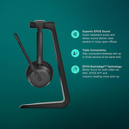 EPOS IMPACT 1061T ANC Stereo Bluetooth Headset Teams zertifiziert mit Active Noice Cancelling (ANC) inkl. kontaktlose Ladestation