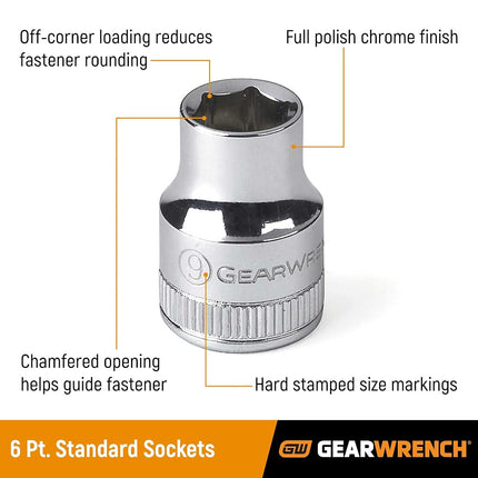 GearWrench 3/8" Drive Standard Metric Socket 15mm, 6 Point - 80383