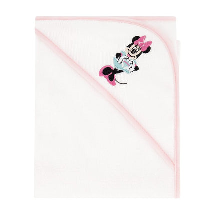 Disney Cudlie Baby Girl Minnie Mouse 2 Pack Rolled/Carded Hooded Towels in Tiny Stripe Print
