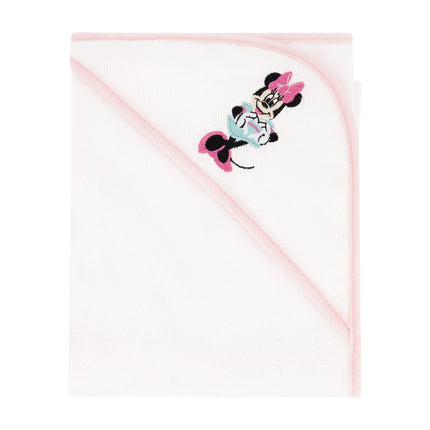 Disney Cudlie Baby Girl Minnie Mouse 2 Pack Rolled/Carded Hooded Towels in Tiny Stripe Print
