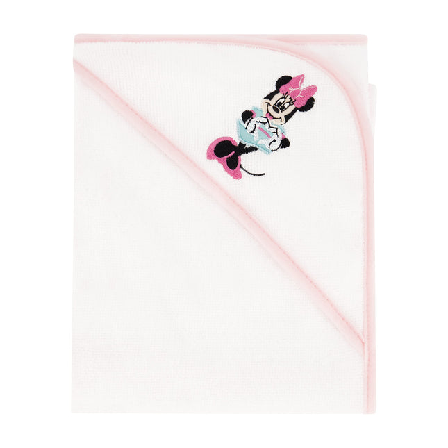 Disney Cudlie Baby Girl Minnie Mouse 2 Pack Rolled/Carded Hooded Towels in Tiny Stripe Print