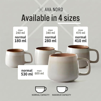 Ava Nord Groß Steinzeug Keramik Kaffeetasse | 2er Set | 600ml | Salbeigrau