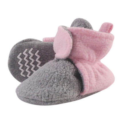 Hudson Baby Unisex-Child Cozy Fleece Booties Slipper Sock, Light Pink Heather Gray, 0-6 Months