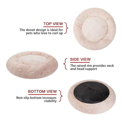 Bedfolks Calming Donut Dog Bed, 91CM Round Fluffy Dog Beds for Large Dogs, Anti-Anxiety Plush Dog Bed, Washable Pet Bed with Non-Slip Bottom (Pink, Large)