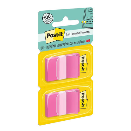 Post-it Flags, 50/Dispenser, 2 Dispensers/Pack, 1 in Wide, Bright Pink (680-BP2)