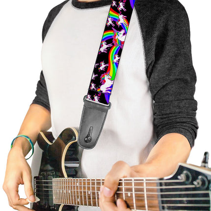 Buckle-Down GS-W32109 Guitar Strap Unicorns Rainbow Swirl Black, 2" Wide - 29-54" Length