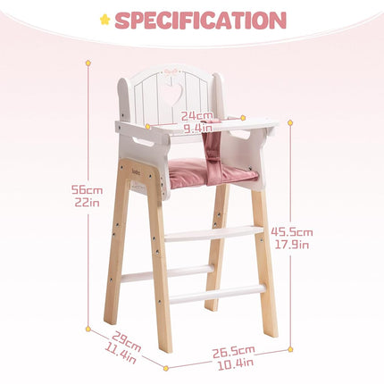 ROBUD Wooden Doll High Chair - Doll Furniture for 18~20 Inch Dolls - Pink