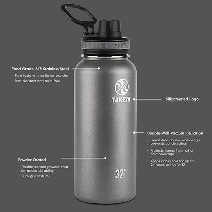 Bouteille d'eau isotherme Takeya Originals en acier inoxydable, 0,7 litre / 24 onces, noire
