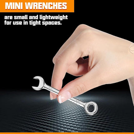 LEONTOOL Mini Wrench Set Metric and SAE 20 Pcs Ignition Wrenches 4-11mm & 5/32" to 7/16" Open End Box End Wrench Set with Key Ring, Combination Wrench Sets with Zipper Bag