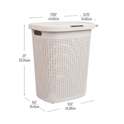 Mind Reader Lid, Wicker Design, Plastic, 17.65" L x 13.75" W x 21" H, Ivory 50 Liter Hamper, Single