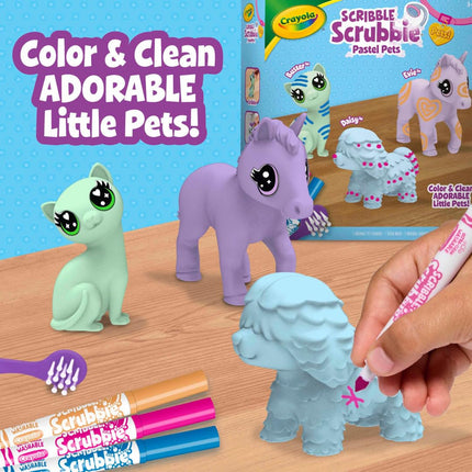 Crayola Scribble Scrubbie Pastel Pets (3 unidades), juguete de aseo de animales para niños, figura de animal lavable, regalo para niños, juguetes para niñas y niños, 3+
