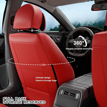 SLARY 5PCS Angel Wings Front and Back Car Seat Covers Auto Interior Accessories with Water Proof Nappa Leather for Cars SUV Pick-up Truck Universal Comfortable and Breathable (Full Set, Martha Red)
