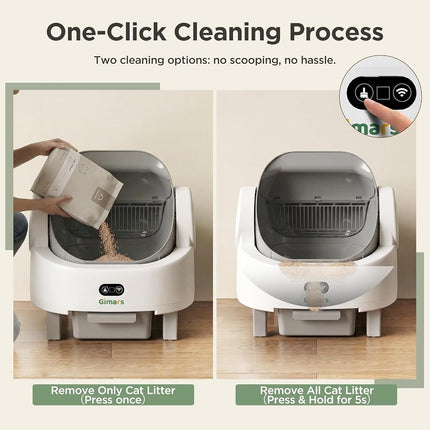Gimars Open Top Design Self Cleaning Litter Box, Automatic Cat Litter Box for Multiple Cats & Senior Cats, App Control with Safety Sensors, Low Odor, Includes Trash Bags & Litter Mat, White with Gray