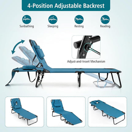 GYMAX Tanning Chair, 330lbs Beach Lounge Chair with Face Hole