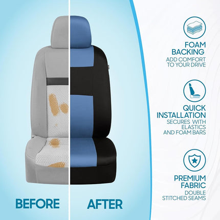 BDK PolyPro Car Seat Covers Full Set in Blue Gray on Black, Front and Rear Split Bench Seat Covers for Cars, Easy to Install Car Seats Cover Set and Accessories for Auto Trucks Van SUV - Blue Gray