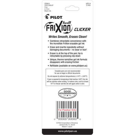 Pilot FriXion Clicker Retractable Erasable Gel Pens Fine Point (.7) Black Ink 3-pk; Make Mistakes Disappear, No Need For White Out. Smooth Lines to the End of Page, America’s #1 Selling Pen Brand