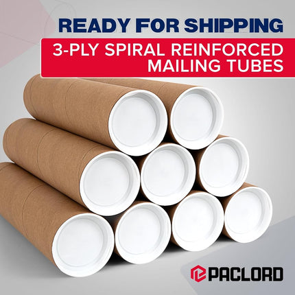 2" x 20" Reinforced Kraft Paper Mailing Tubes, Pack of 6 Tubes with 2 Caps Each – USPS Approved Poster Tube – Made in USA Cardboard Tube for Shipping and Storing Posters, Prints, Artwork, or Documents