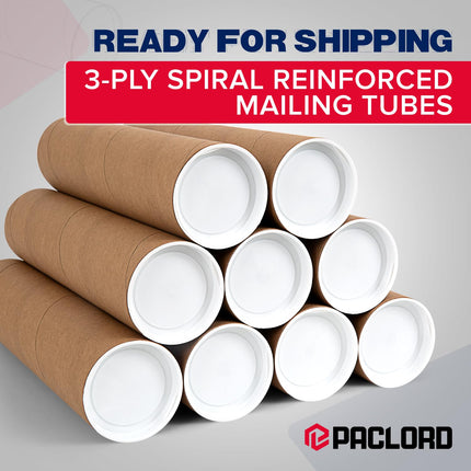 2" x 20" Reinforced Kraft Paper Mailing Tubes, Pack of 6 Tubes with 2 Caps Each – USPS Approved Poster Tube – Made in USA Cardboard Tube for Shipping and Storing Posters, Prints, Artwork, or Documents