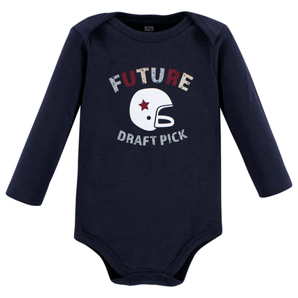 Hudson Baby unisex-baby Cotton Long-sleeve Bodysuits, Brown Football Buddy, 0-3 Months