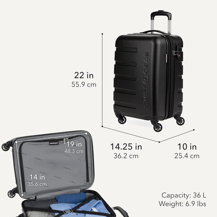 SwissGear 7366 Hardside Expandable Luggage with Spinner Wheels, Black, Checked-Medium 23-Inch