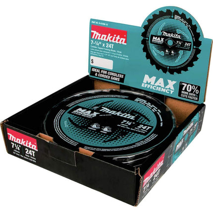 Makita B-61656-10 Lame de scie circulaire avec pointes au carbure 24T, efficacité maximale, pour charpente, 7-1/4 po