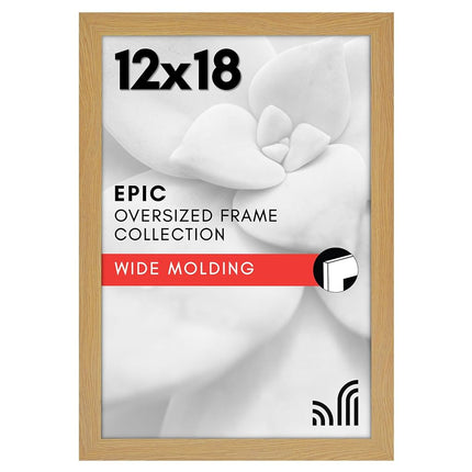 Americanflat 12x18 Poster Frame in Oak with Polished Plexiglass - Horizontal and Vertical Formats with Included Hanging Hardware