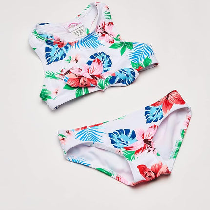 Kanu Surf Girls' Addie UPF 50+ Beach Sport Racer Bikini 2-Piece Swimsuit, Peggy White, 12