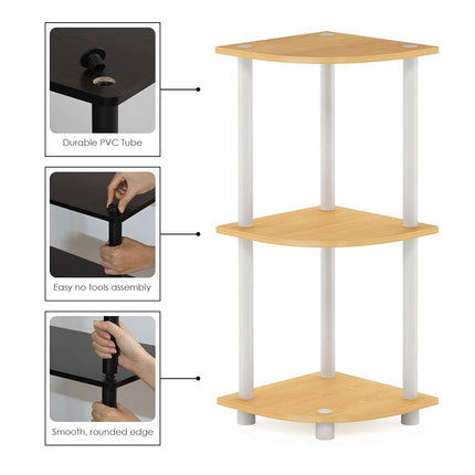 Furinno TURN-N-TUBE 3-Tier Corner Shelf, Bookcase, Beech