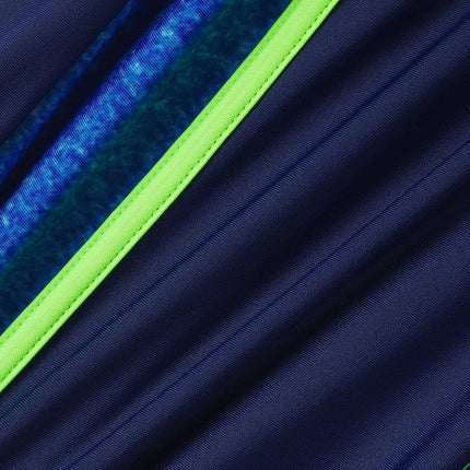 Traje de baño de una pieza con espalda cruzada Speedo para niña, Racerback Sport Splice (as1, Alpha, l, Regular, azul oscuro/verde neón)