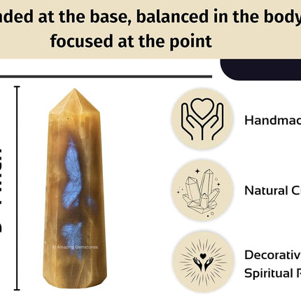Amazing Gemstone Sun Moonstone Crystal Towers - Natural Healing Crystal Point Obelisk for Reiki Healing and Crystal Grid (3" to 4" INCH)