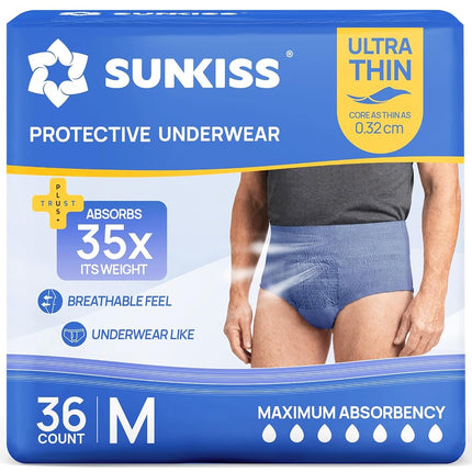 SUNKISS Ultra Thin Men’s Incontinence Underwear, M