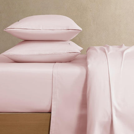 Lacoste 100% Cotton Percale 4-Piece Sheet Set – Cool, Crisp, Matte, and Durable, Oeko-Tex Certified – Solid, Iced Pink, Queen